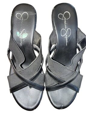 Jessica Simpson Black Crisscross Elastic Slide Mules